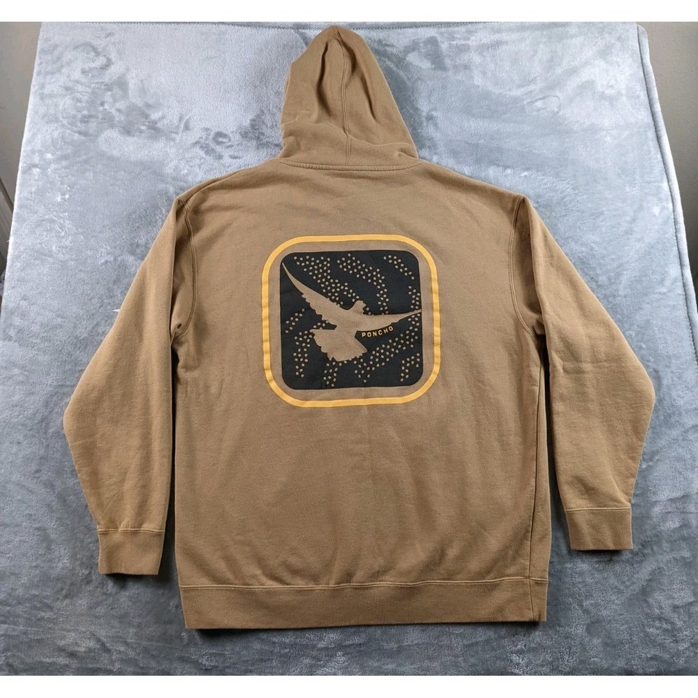Poncho Hoodie Men 3XL Light Brown Fleece Graphic Print Outdoor Fishing Pullover